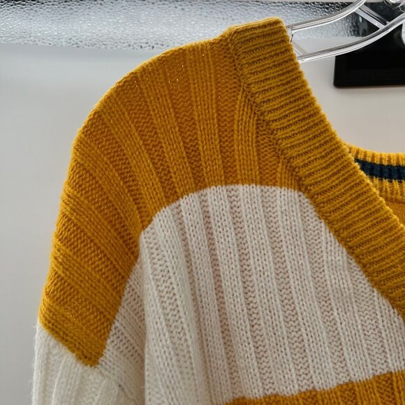 SO Knit Button Up Cardigan Yellow/White Striped V-Neck Long Sleeve Size XL - Picture 5 of 9